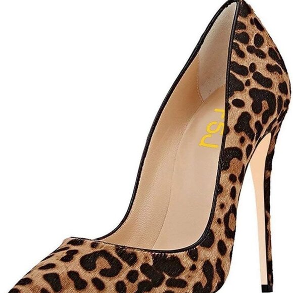 Women Leopard Print Dress Shoes Synthetic Leather Pointy Toe High Heels - Picture 1 of 6